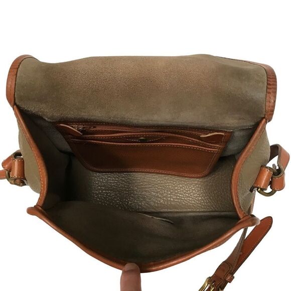 Dooney & Bourke Vintage Essex saddlebag taupe & cognac AWL pebble crossbody bag - Picture 8 of 15